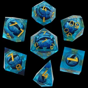 7pcs Dragon Eye Themed Dice Set - Iridescent Liquid Core, Multi-Sided Polyhedral D20s, ABS Resin, Perfect for DND, MTG, Pathfinder & Tabletop RPGs, with Unique Cat Design, Gaming Dice Set|Unique Die Shapes|Visual Appeal Dice