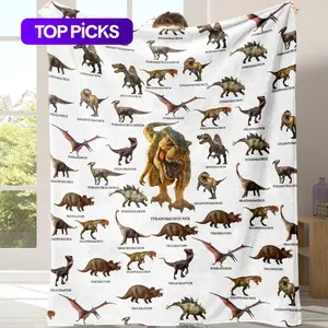 Dinosaur Print Cozy Blanket, 1 Count Soft Comfortable Warm Napping Throw, Sleeping Bedding Supplies for Home Office Travel Decorative Giftable Blankets #TOP PICKS