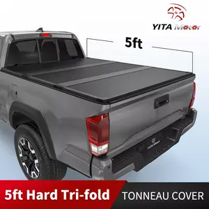 [Fits 2016-2023 Toyota Tacoma] 5 Ft Bed, FRP Hard Tri Fold Truck Bed Tonneau Cover, with Deck Rail System