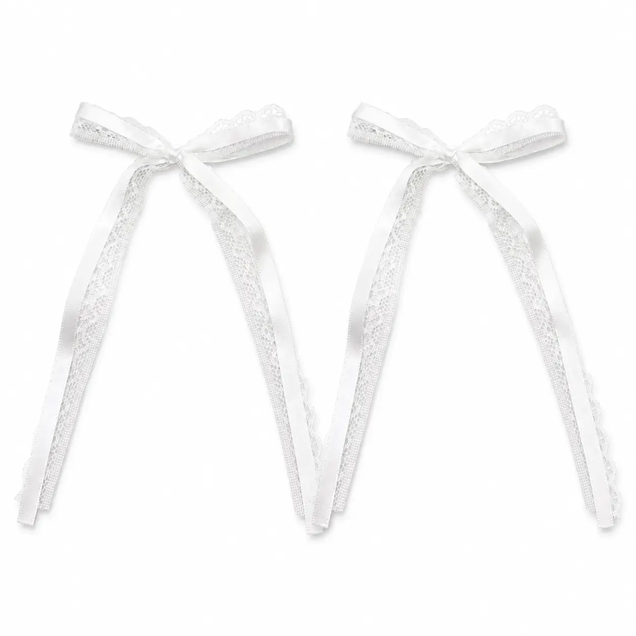 Lace lace ribbon bow, double-layer long ribbon clothing accessories, hair clip accessories, DIY materials (2 pieces)