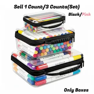 1/3 Counts(Set) Clear Hard Shell Zipper Storage Box, Large Capacity Zipper Storage Box, Black/Pink Available, Portable Storage Organizer for Skincare, Makeup Clothes, Books, Laundry, Travel Toiletry Bag, Space Saver Organizer, Large/Medium/Small Size