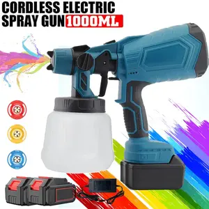 Cordless Paint Sprayer With 2 Rechargeable Batteries, Spray Paint Gun With 4 Copper Nozzles & 3 Spray Patterns, Electric Paint Sprayer Gun For House, Walls, Yard Fences, Wooden Furniture Painting