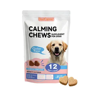 OurCares Calming Chews for Dogs | 12 Soft Chews, Chicken Flavor Relieves Separation Anxiety, Reduces Stress & Destructive Behavior, Aids Sleep & Training Supplements，GLB