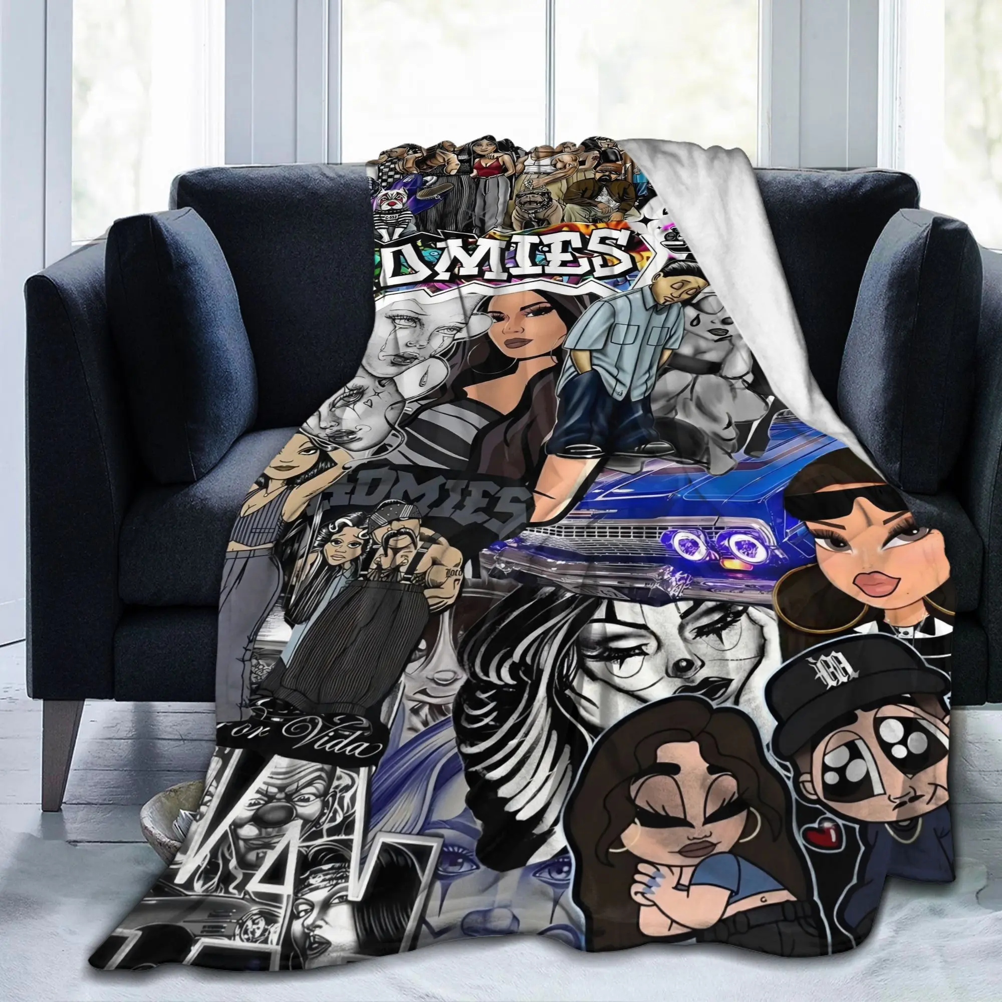 Homies Creative Inspiration Design Flannel Throw Blanket - Soft Lightweight Cozy Style Blanket, Warm, Ideal for Sofa, Bedroom, Perfect Gift for Home Use