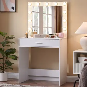 White Vanity Table with Mirror and Drawers, Modern Vanity Desk for Stylish Bedroom Makeup Setup