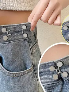 1 Set Invisible Waist Shaper, Metal Jeans Buttons, Fashion Plaid Buckle Waist Belt, Detachable Waist Jeans Buttons, Waist Adjustable Buckle
