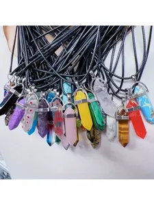 25-piece set of crystal hexagonal pendants paired with black chain ropes and chakra stone bullet-shaped necklaces, suitable for holiday gifts and jewelry accessories