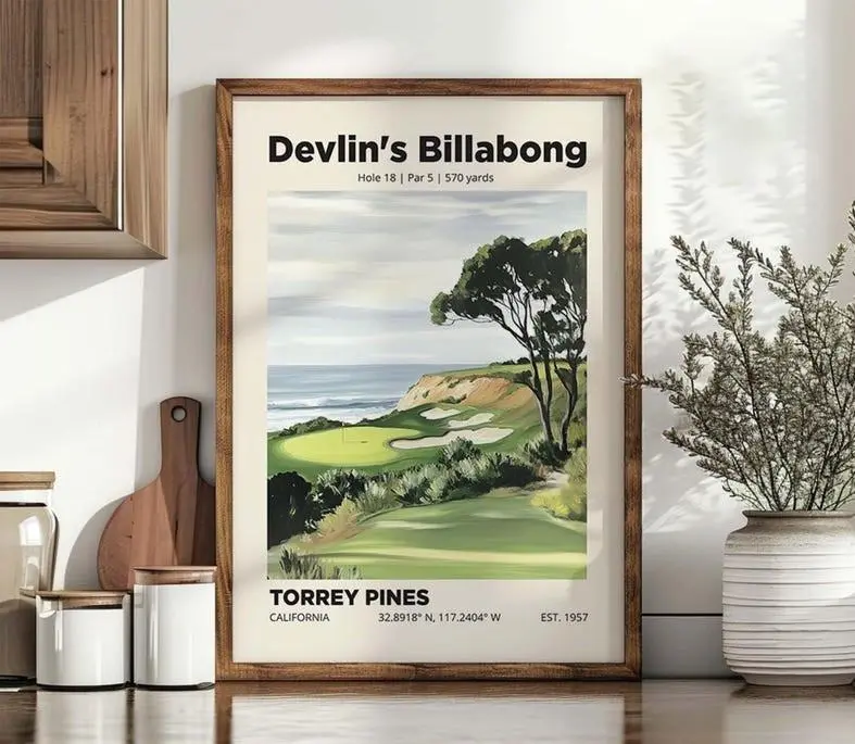Devlin's Billabong 18th Hole, Torrey Pines Golf Club Poster Wall Art, Golfing Course Unframed Print, Golfer Gifts, Golf Club Decor, Gift For Golfer Decoration Artistic