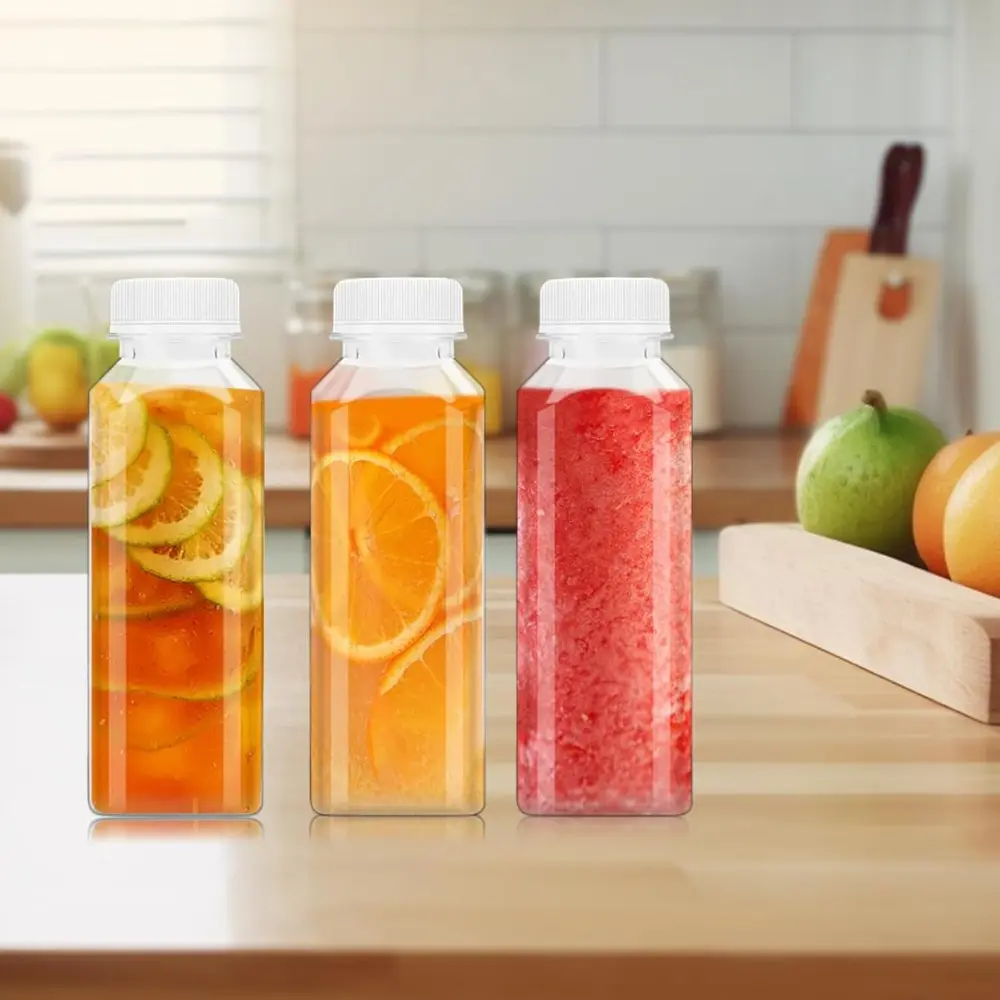 3pcs Leak-Proof Clear Plastic Juice Bottles - 12oz, Perfect for Smoothies, Milk & Homemade Drinks, Freezer Safe, Easy to Clean Drinkware Washable