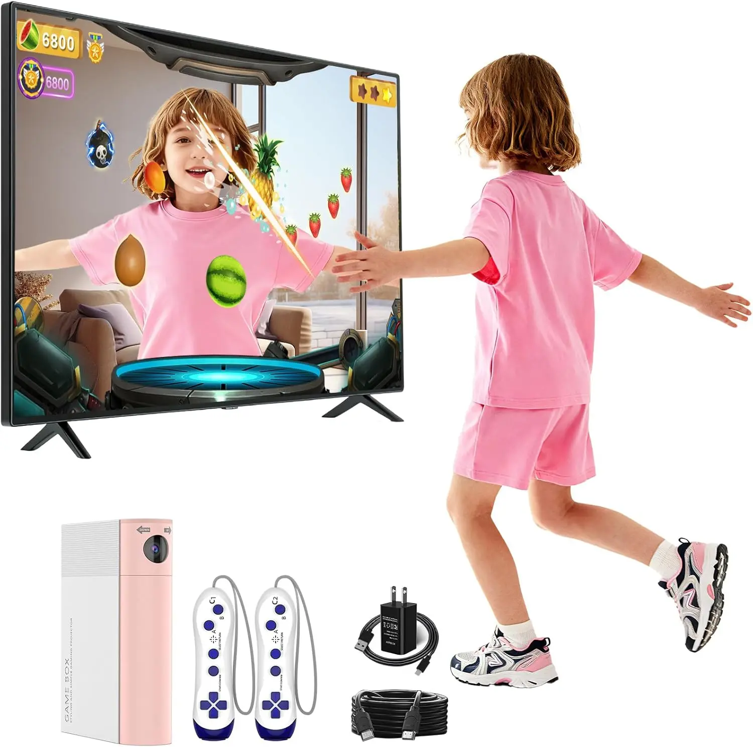 AR Motion Gaming Console - Preloaded 28 Interactive Games, Body Gestures Motion Sensor, 2-Player Wireless Controllers, TV Hookup - Family Fun Home Entertainment System for Kids & Adults
