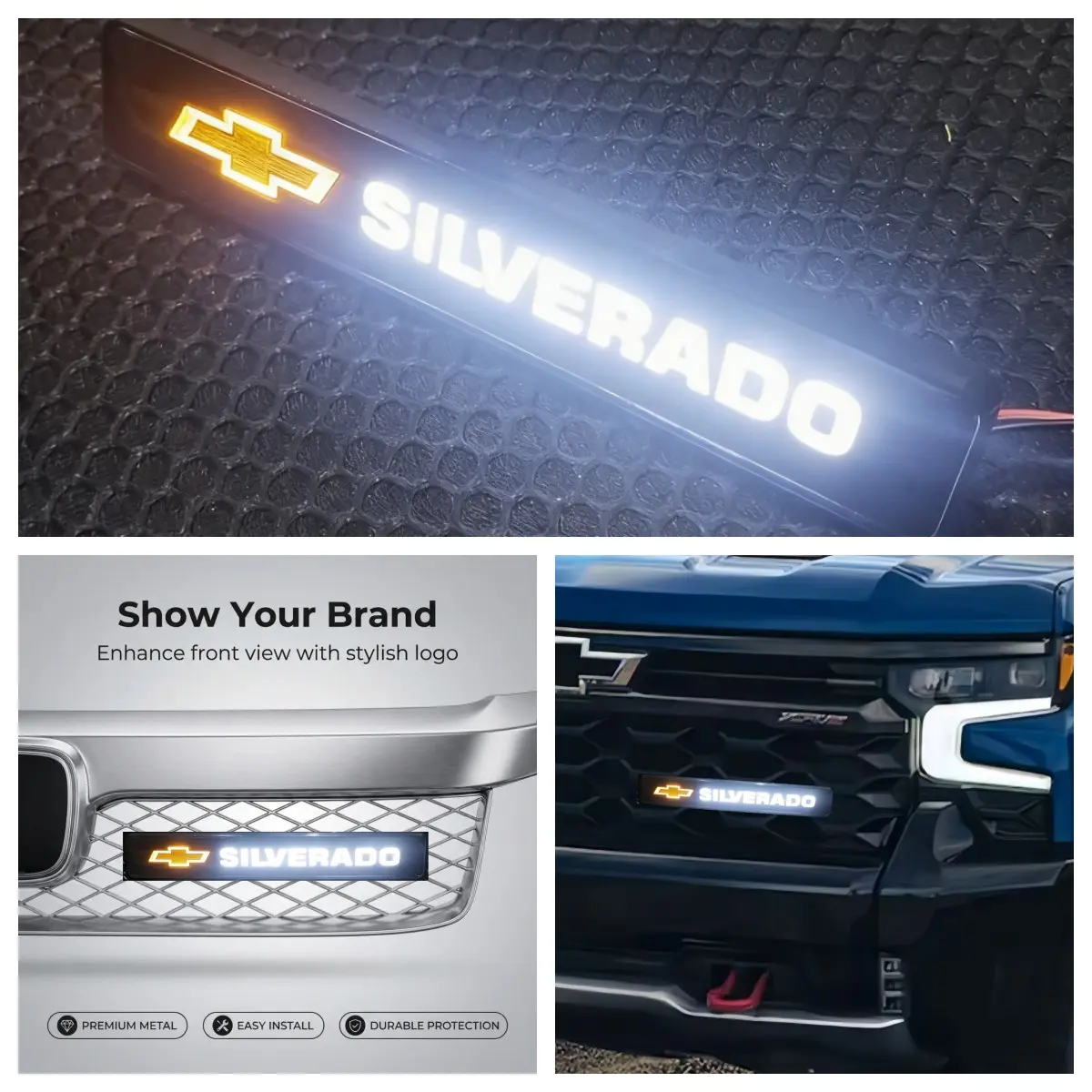 LED Front Grille Emblem Light, Emblem Grill Lights, LED Logo, Car Logo Light for Chevrolet Silverado 1500/2500, No Drilling Installation, Plug-And-Play, Enhance Pickup Style