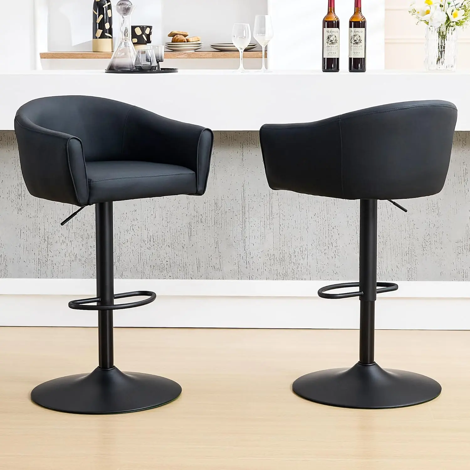 FIRAVOE Counter Height Bar stools Set of 2-4, Swivel Upholstered Faux Leather Bar Chairs with Back and Arms, Adjustable Island Stools for Bar, Kitchen,dorm essentials,home decor