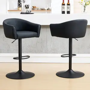 FIRAVOE Bar Stools Set of 2-4, Swivel Counter Height Barstools with Back and Arms, Adjustable Faux Leather Bar Chair, Upholstered Island Stool for Bar, Kitchen, Counter
