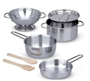 Stainless Steel Pots and Pans Kitchen Set with Wooden Utensils (8 Pcs)