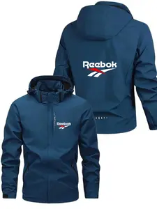 Men's Lightweight Polyester Fashion Hooded Jacket, Reebok Print, Full Zip Front, Casual Outdoor Spring Summer Coat