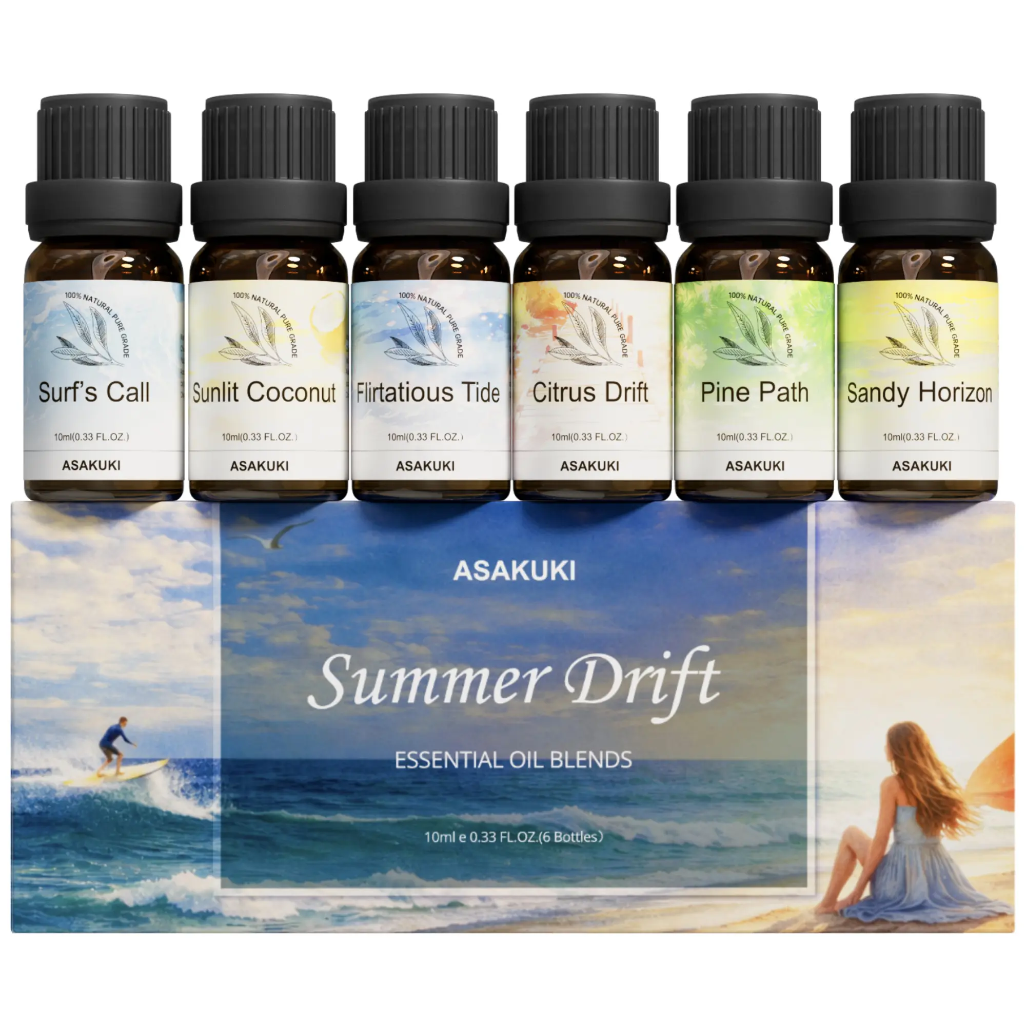 Summer Essential Oils Set for Diffuser, ASAKUKI Tropical Home Fragrance Oils for Women, Beach-Inspired Aromatherapy Diffuser Oils for Bedroom, Bathroom & Living Room tiktokshopbacktoschool