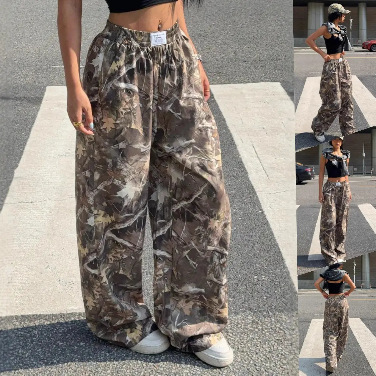 Women's Y2K Camo Baggy Cargo Pants - Retro Streetwear, Multi-Pocket Trousers