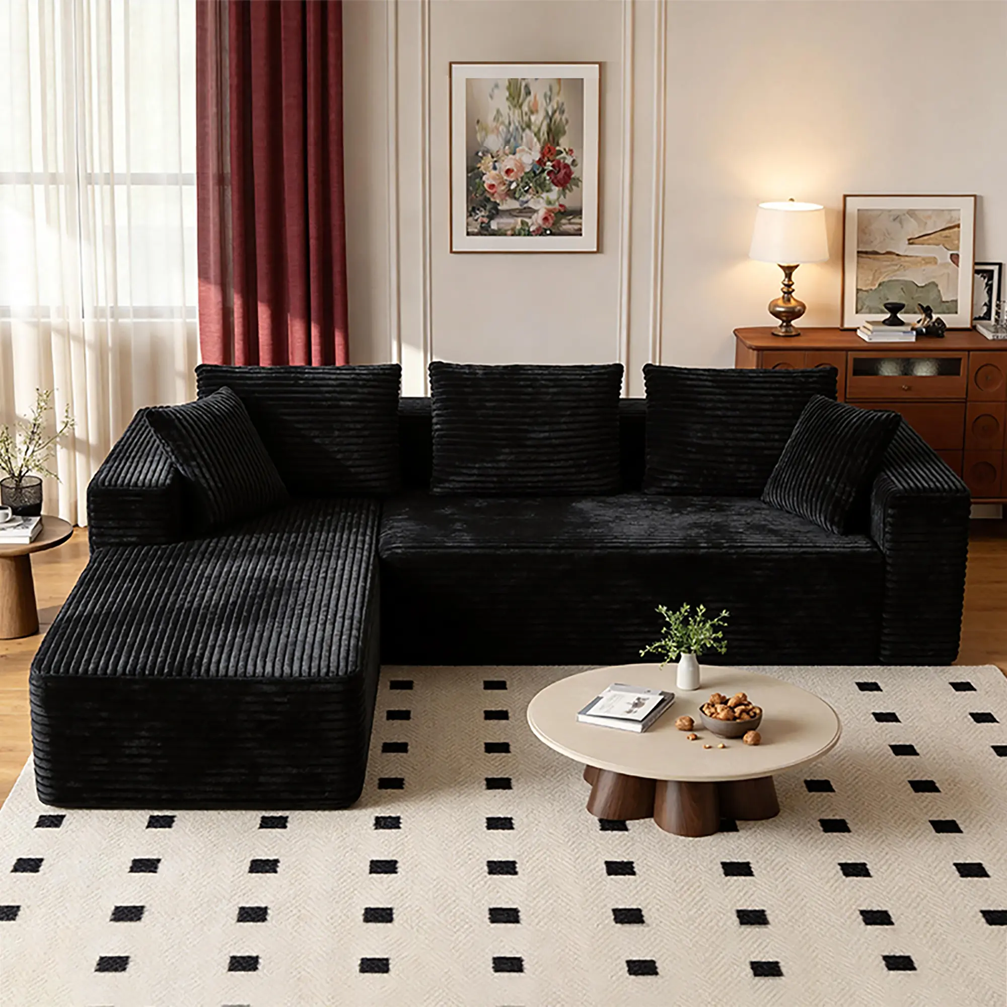 【Deals For You】ModemHub 108" Sectional Cloud Sofa for Living Room,L-Shaped Modular Boneless Couch,Plush Corduroy,Modern Modular Sofa with Deep Seat,Comfy Couches Set Black,cloud couches