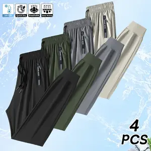 Men’s 4-Pack Summer Ice Silk Jogger Pants, Quick-Dry Breathable Comfortable Sports Fitness Long Pants, Casual Running Long Pants, Sports Long Pants, Elastic Loose Fit Straight-Leg Breathable Jogger Pants,summervibes