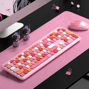 MOFii 1 Set Wireless Keyboard and Mouse Combo, Cute Pink Membrane Keyboard for Girls, Universal Office Peripherals for Laptop & Desktop, US Qwerty (Battery Not Included)