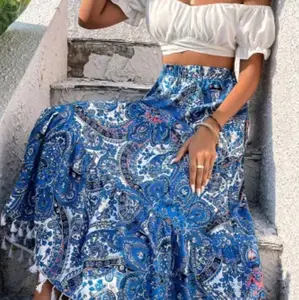 Blue Paisley Boho Maxi Skirt