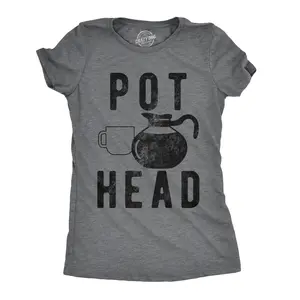 Womens Pot Head T Shirt Funny Coffee Sarcastic Cool Tee Caffeine Tee Funny Womens T Shirts Cute Vintage Fashion Casual Ladies T-Shirt Gift Funny Coffee Top Women's Novelty Tees Dark Grey