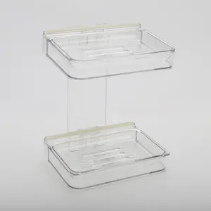 Unique Bargains Waterproof Wall Mounted Soap Holder Double Layer Soap Dish for Bathroom 5.31"x4.13"x7.09" 1 Pc