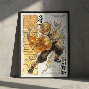 Demon Slayer Manga Poster Print, Zenitsu Agatsuma Anime Kimetsu no Yaiba Wall Decor, Gift for Anime Fan, Minimalist Japanese Aesthetic