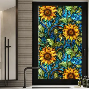Sunflower Stained Glass Window Film,Non Adhesive  Film,Stained Glass Window Film for Bathroom Shower Door Heat Anti UV 17.7"x39.5"
