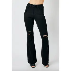 Judy Blue Black Tummy Control Destroyed Flare