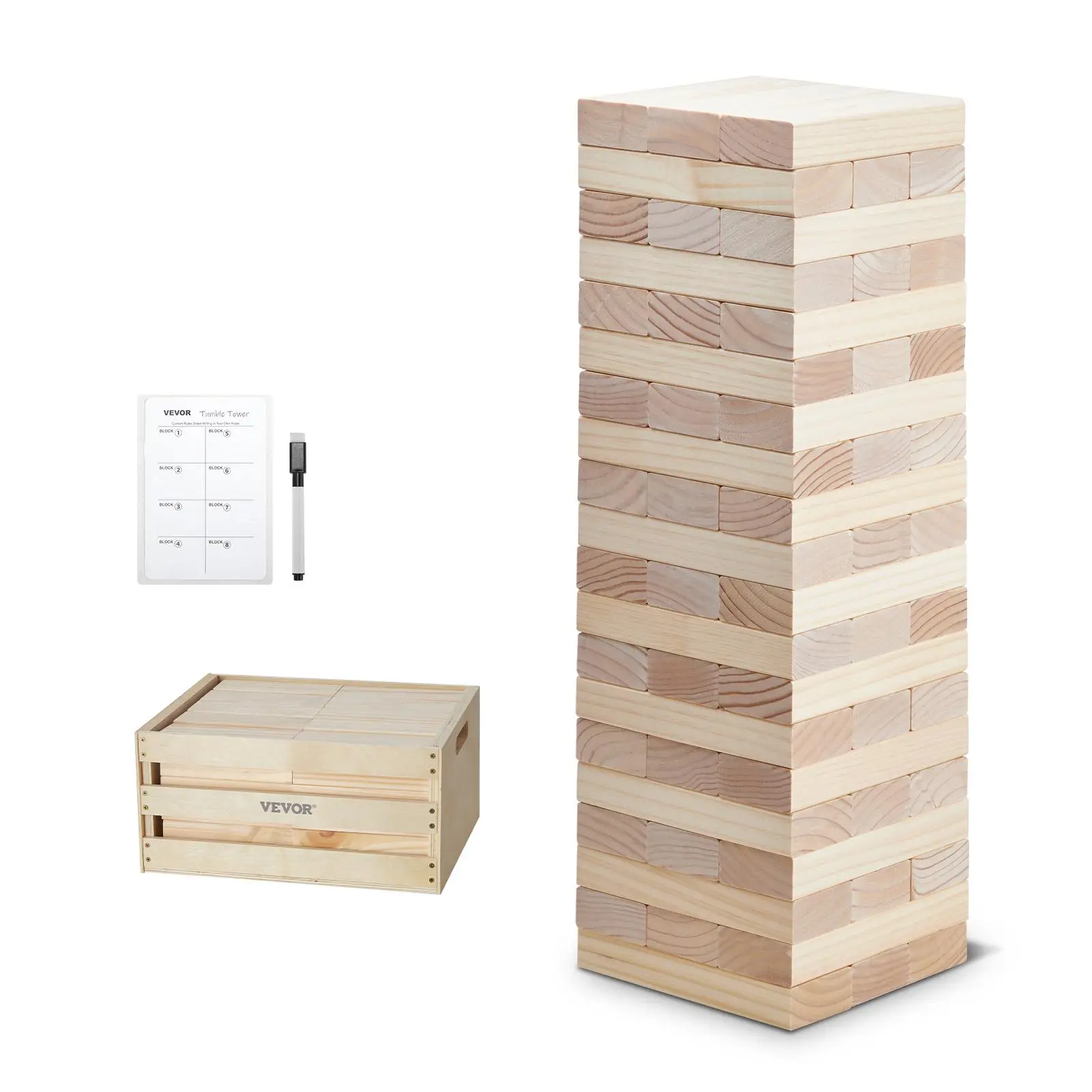 【SummerFinds】VEVOR Tumbling Timber Toy,  , 60 Blocks Giant Tumble Tower Blocks Game, Pine Wood Tumbling Tower Game with Storage Crate and Scoreboard, Wooden Stacking Game, Tumble Tower Family Games for Indoor/Outdoor