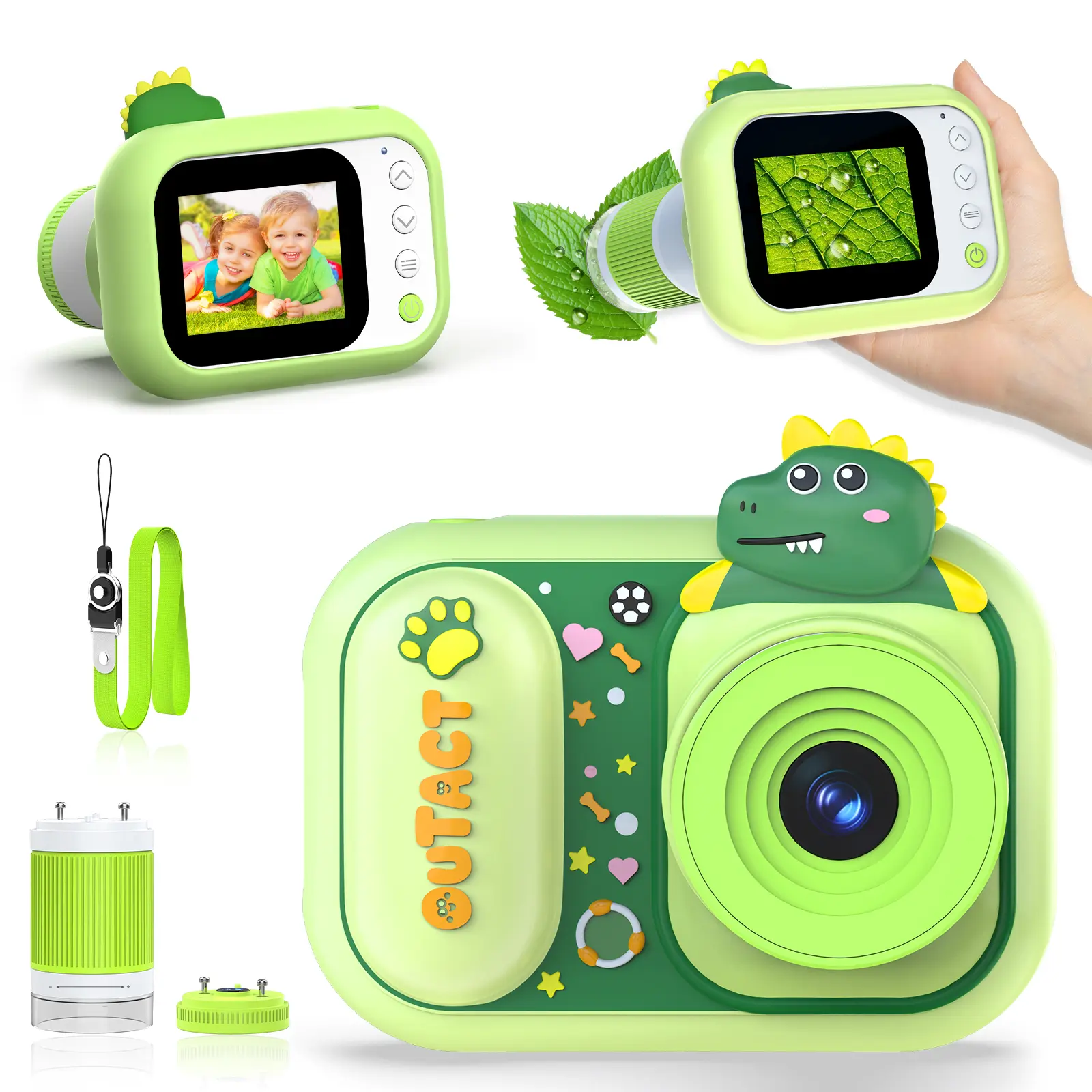 2 in 1 Kids Digital Microscope & Children Camera Toys, 1000X Handheld Portable Microscope with 2.4" IPS Screen, 1080P Video Camera, USB PC Compatible, STEM Science Educational Toy for Nature Observation, Birthday Gifts for Boys Girls