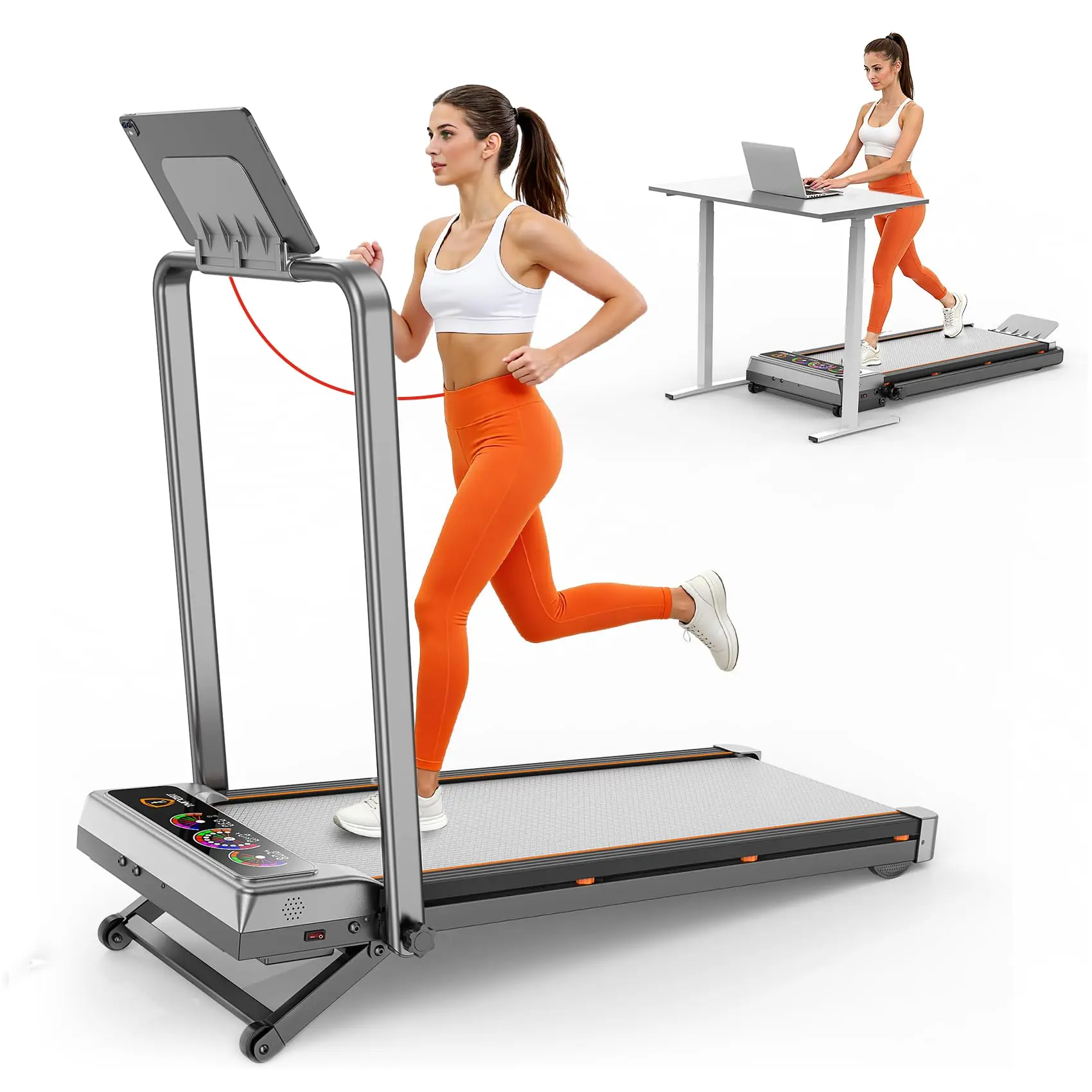 【Auto Incline】Trisomy D2 Walking Pad - 3.5HP Foldable Under Desk Treadmill for Home Hiking, 450 LBS Heavy Duty, RGB Lights, Bluetooth Speaker & Remote