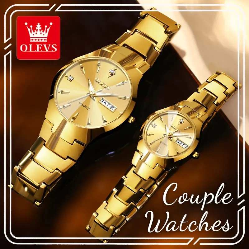 OLEVS Couple's Watch Set, High-End Minimalist Dress Wristwatches with Diamond Dial, Day-Date Calendar & Luminous Hands, 3ATM Waterproof Quartz Analog Watch, Anniversary Wedding Gift, High Quality Watches