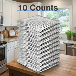 10 Count Non-Scratch Wire Dishcloth, Reusable 2-Layer Metal Scrubber for Wet & Dry Kitchen Cleaning , Cookware, Sinks, Dishes & Cooktops Wipe