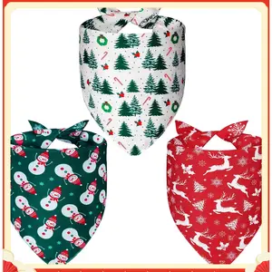 WAGGING WHISKERS Christmas Dog Bandanas XLarge 3PCS, 6 Pattern Holiday Scarf for Boy and Girl, Triangle Reversible Bibs Breed for Puppy Pets