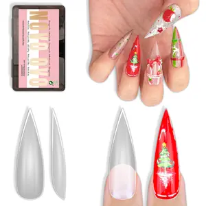 NOVO OVO Long XL Sharp Stiletto Pointed Nail Tips Press on, Extra Long Soft Gel Double Matte Clear Fake Nail Extension, Full Cover False Nails for Acrylic, for Salon DIY x 16 Sizes 224 pcs【NO GLUE ,TOP COATAND LAMP INCLUDED】