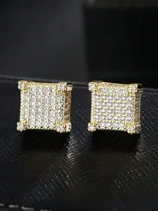 2pcs Square & Diamond Shaped Hiphop Stud Earrings For Men, Cubic Zirconia Inlaid, Minimalist & Stylish, Suitable For Couples, Stud Earring Jewelry