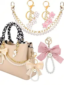 Sweet-Style Girly Bag Charm: Pearl Chain With Flower/Bow Decoration, Can Be Used As A Bag Strap Extender Or Accessory, Suitable For Handbags, Delicate And Cute Style, A Fashionable Bag Accessory For Work Or Dates, Purse Accessories
