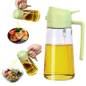 2-in-1 Olive  Dispenser Bottle with Auto Flip Cap and Cooking , 16oz Green   Bottle with Measurement Markings  Durable and Easy to Clean, Ideal for Olive , Vinegar, or Cooking  Storage olive    spray  bottle Dual-Function Glass Oil Sprayer