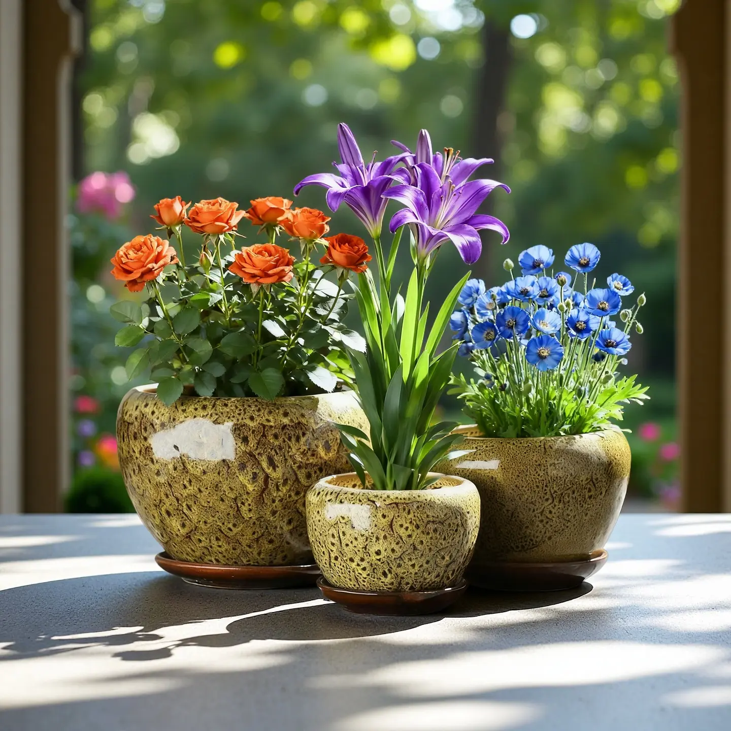 3-pcs Light-Gloss Brown Peacock Glaze Ceramic Planter Set | Earthy Walnut Home Decor Pots indoor outdoor planter