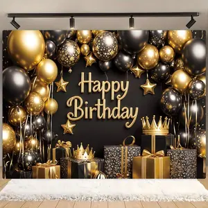 Birthday Party Background, 1 Count Star Balloon Birthday Banner Flag, Wall Decoration, Indoor & Outdoor Decoration, Cake Table Photography Background, Ornaments, Happy Birthday