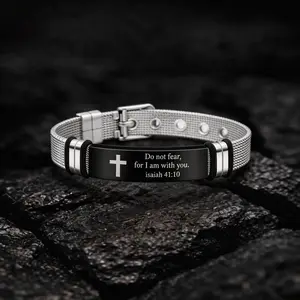 Unisex Stainless Steel Bible Verse Bracelet - Engraved Christian Letter Jewelry with Philippians 4:13, Isaiah 41:10, Matthew 19:26, Daily Inspirational Religious Wristband, Anniversary Gift