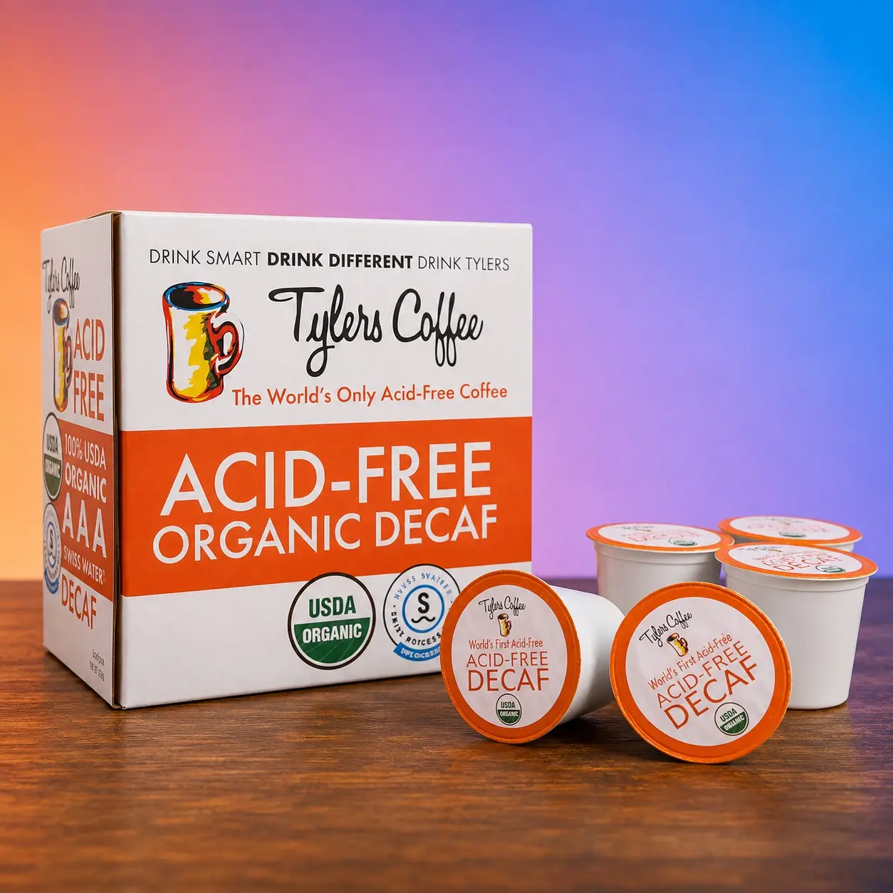 Tylers Coffee Decaf Single Serve Cups 16 ct Organic USDA Certified Acid-Free Coffee for Keurig 2.0 Systems