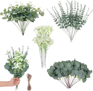 200, 100 & 70 Pcs 4 Kinds Mixed Eucalyptus Leaves Stems Bulk Artificial Silver Dollar Leaves Picks Dried Eucalyptus Bundle Faux Spray for Wedding Vase Bouquet Floral Arrangement Christmas Gifts