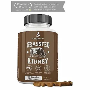Ancestral Supplements Grass-Fed Kidney Capsules – Freeze-Dried, Non-GMO, Made in USA, 180 Count
