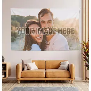 Customizable Horizontal Tapestry Wall Hanging - 1 Photo Upload Option, Personalized Wedding Gift, Home Decor for Dorms, Bedrooms