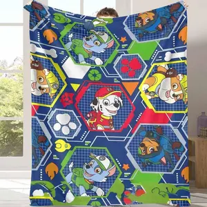 Cartoon Pups Flannel Throw Blanket Paw Patrol Hexagon Print Soft Warm Cozy Lightweight Perfect for Sofa Bed Living Room Travel Housewarming Gift Valentine's Day Presents Anniversary Surprise