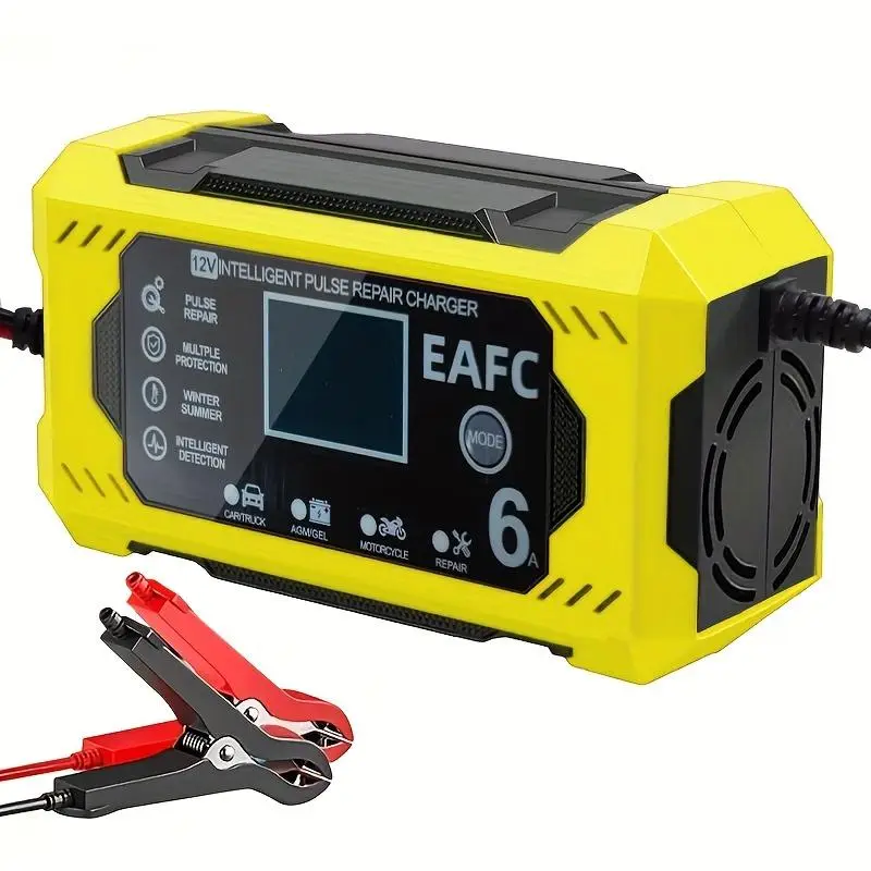 12V 6A Car Battery Charger for Summer Gift, Car Battery Maintenance Tool, Intelligent Pulse Repair Charger for Car Truck Motorcycle, Automotive Tire I