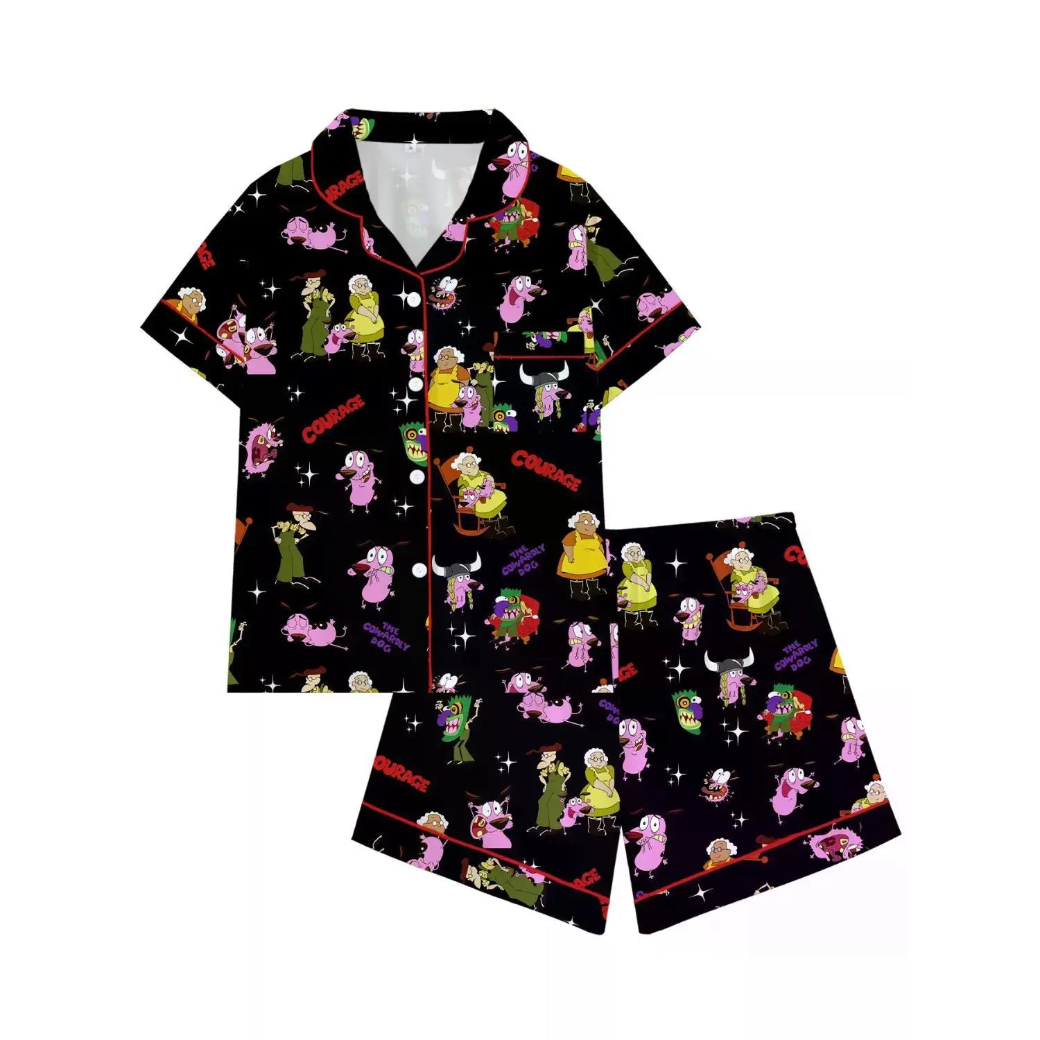 Courage the Cowardly Dog Cartoon Pajama Set, Loose-Fit Short Sleeve Sleepwear for All Seasons, Ideal Gift